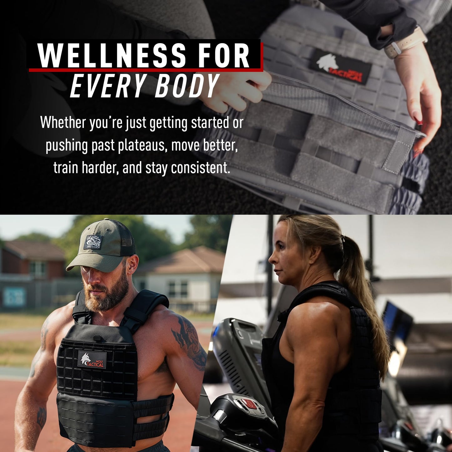 WOLF TACTICAL Adjustable Weighted Vest – WODs, Strength and Endurance Training, Fitness Workouts, Running (Black Camo)