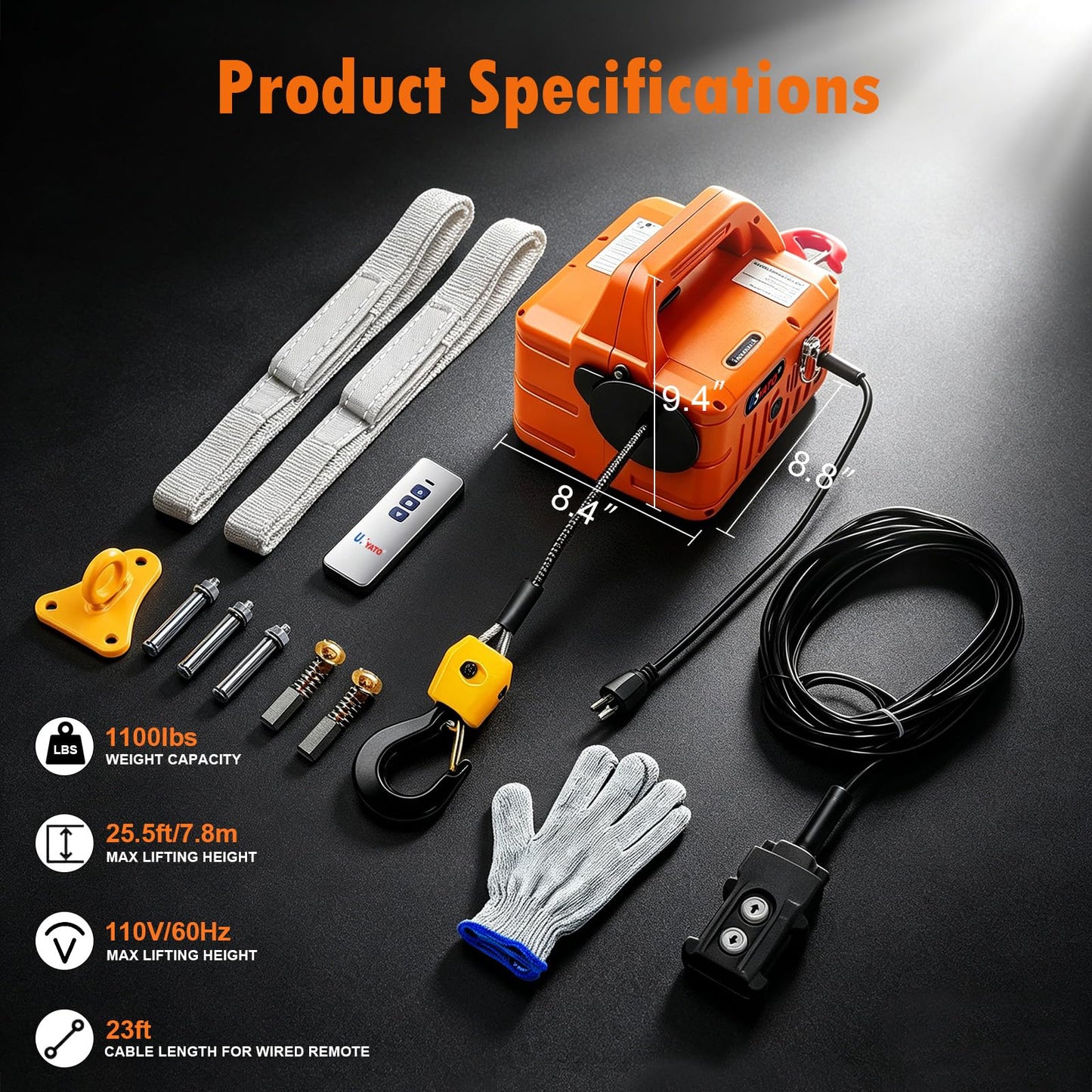 3 in 1 Electric Hoist Winch 1100LBS, 110V Portable Power Winch Crane with Manual, Wired & Wireless Remote Control, 25ft Lifting Height, Overload Protection for Lifting Towing