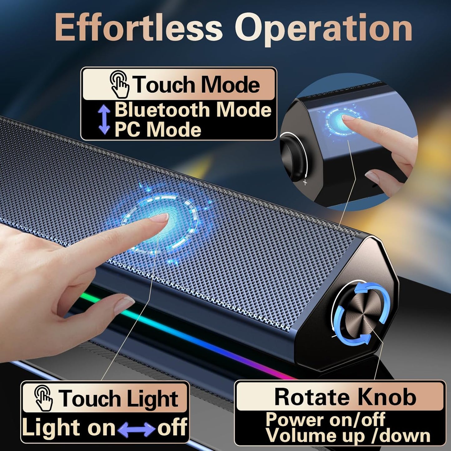 LENRUE Computer Speakers for Desktop PC, PC Speakers with Bluetooth for Laptop,Tablet,Cellphone,USB Wired PC Sound-bar