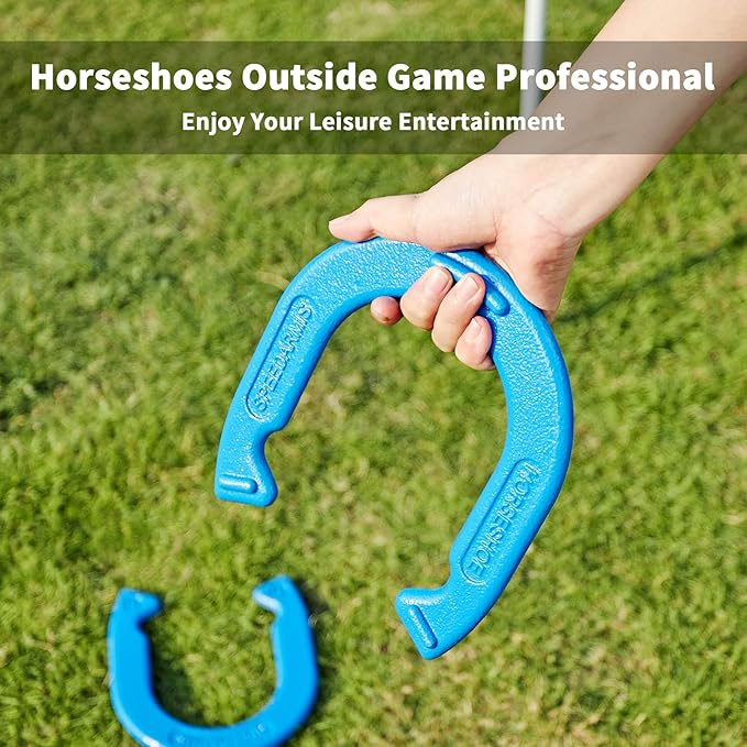 Horseshoes Outside Game Set - Universal Size Lawn Horseshoes Outdoor Games for Parties Beach Backyard, Includes 4 Horseshoes, 2 Steel Stakes and Durable Carrying Bag