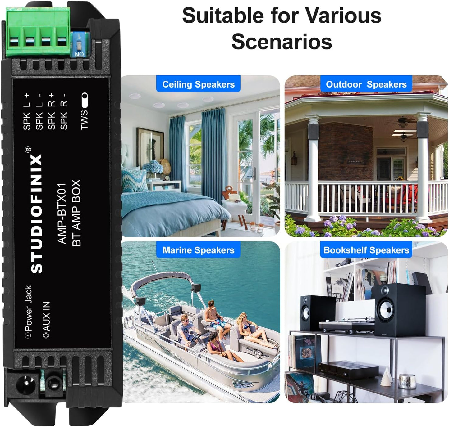 STUDIOFINIX 2-Channel 5.1 STUODIOFINIX Mini Bluetooth Amplifier for Passive Speakers with TWS,AUX,Replacement