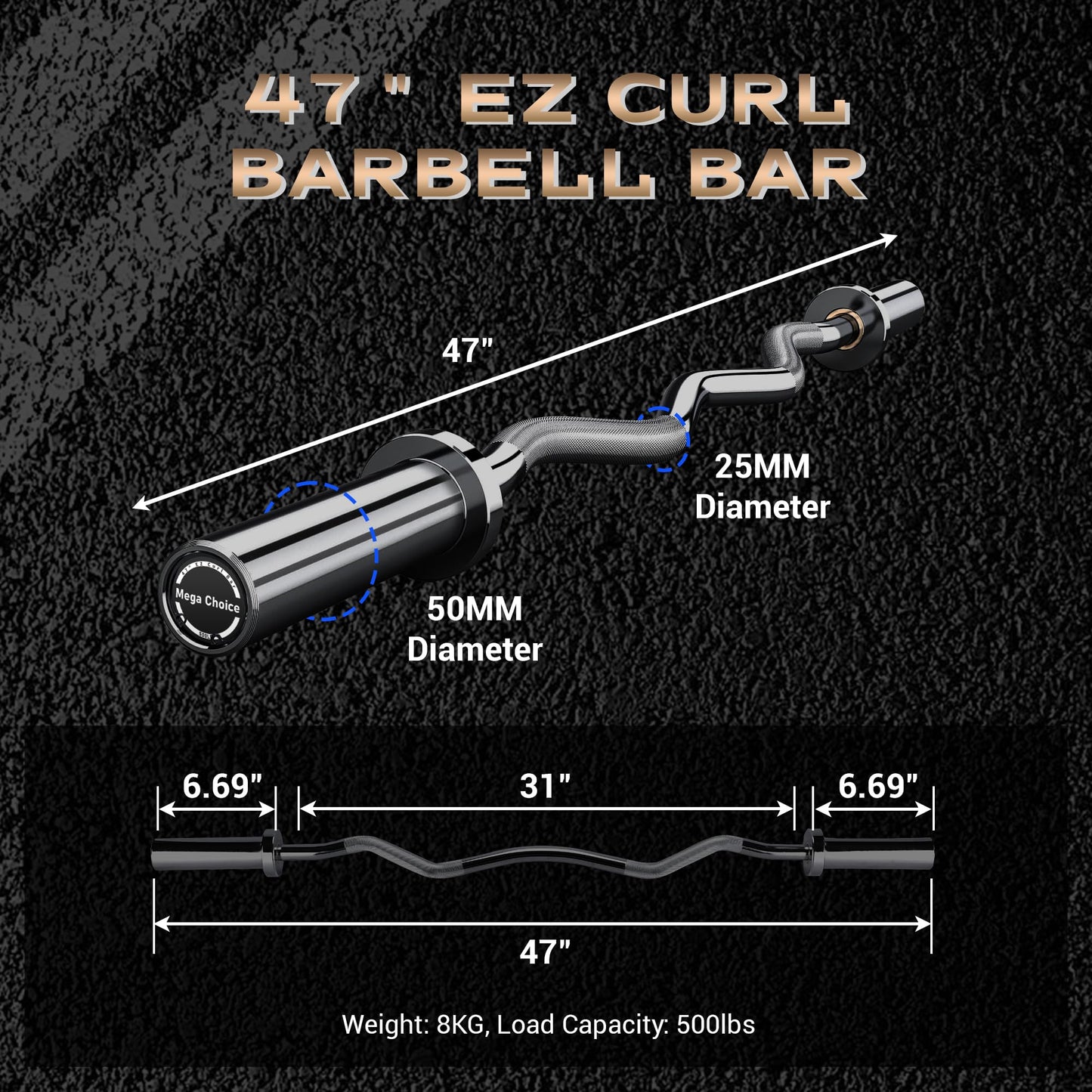 4FT Ez Curl Barbell Bar, O-Lympic Barbell Curl Bar with 2 Spring Collars, Bearing & Bronze Bushing Rotating Sleeves, Knurled Grip, Durable Rust-Proof Design for Squats/Curls/Bench Press, Black