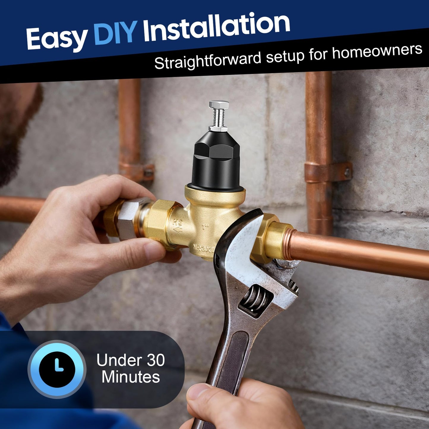 1-NR3XLDU 1" Pressure Reducing Valve with Double Union FNPT Connection Replace Zurn Wilkins Water Pressure Regulator for Home, Adjustable 15–75 PSI for Residential Main Water Lines