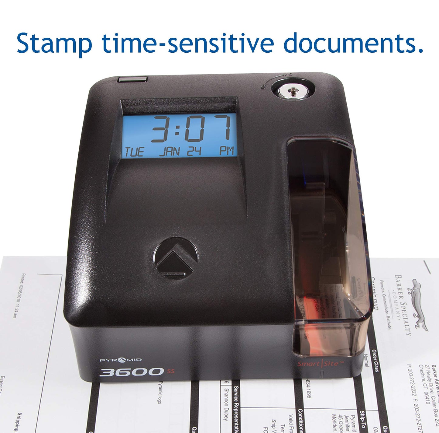 Pyramid Time Systems - 3600SS Dual Function Employee Time Clock and Document Stamp with SmartSite LED Alignment and Tri-View Window - Includes 25 Time Cards, Ribbon, 2 Security Keys
