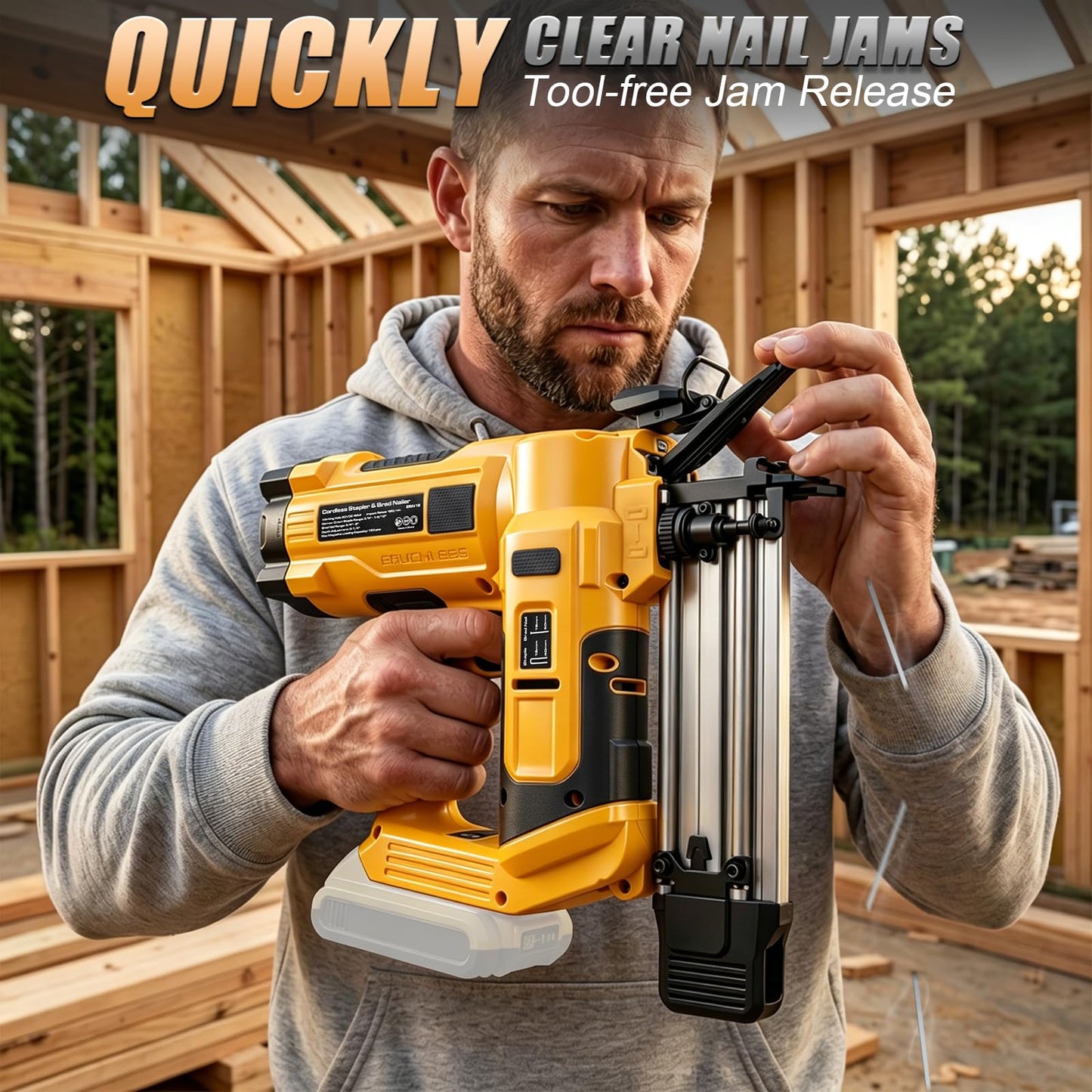 Cordless 2" Brad Nailer Compatible with DeWalt 20V Battery (No Battery), Heavy-Duty 2 IN 1 Electric Nail Gun/Staple Gun 18GA, Battery Powered Brad Nailer for Woodworking & Home Improvement, 6.68 LBS
