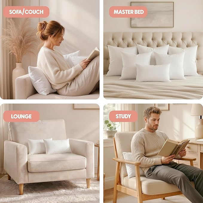 Utopia Bedding 16x24 Pillow Inserts, Set of 2, White – Indoor Decorative Throw Pillows for Bed, Sofa & Couch – Soft, Supportive & Fluffy Cushion Inserts