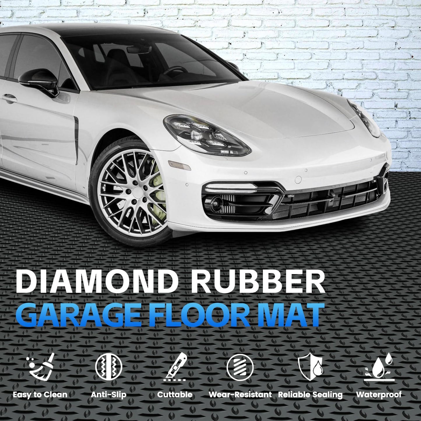 StellarStar 8x25 FT Garage Floor Mat, 2.8mm Thickened PVC Flooring Roll for Under Car, 200 SQFT Diamond Plate Black Garage Mats for Garage, Warehouse, Basement, Factory, Trailer (Include Tapes)