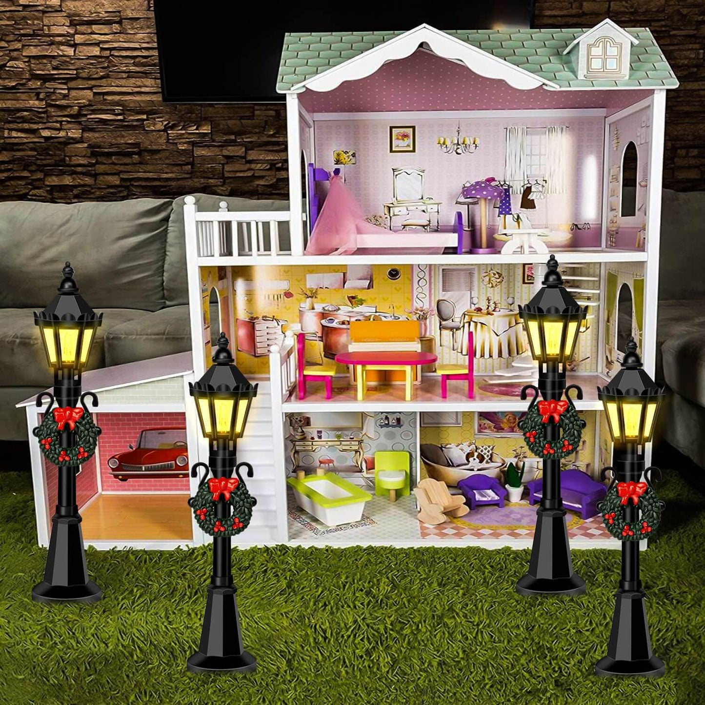 Skiennix Mini Street Light Models - 4 Pcs Dollhouse Lanterns for Christmas Village Decor | DIY Fairy Garden Accessories