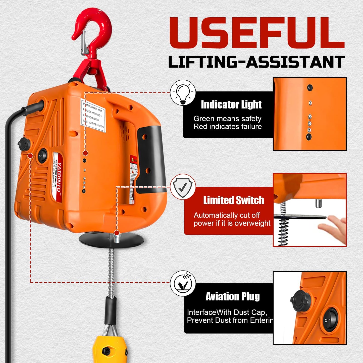 3 in 1 Electric Hoist Winch,1100 lbs 1500W Portable Power Winch Crane, Overload Protection 25ft Lifting Height,Manual, Wired and Wireless Remote Control for Factories, Warehouses, Garages, Etc