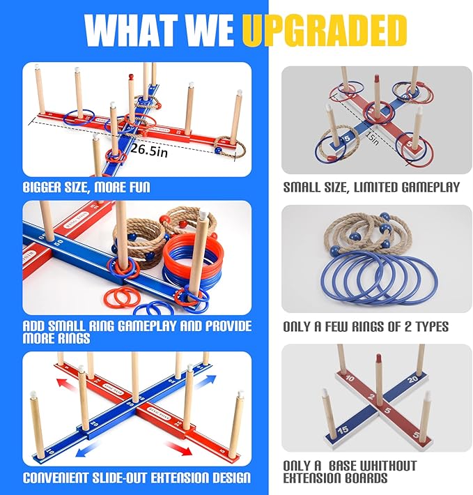 Outdoor Games for Kids 3-12 Upgraded Large Wooden Ring Toss Game with 30 Rings Party Yard Game for Family Outside Toys for 10 11 12 13 14 Years Old Boys Gifts