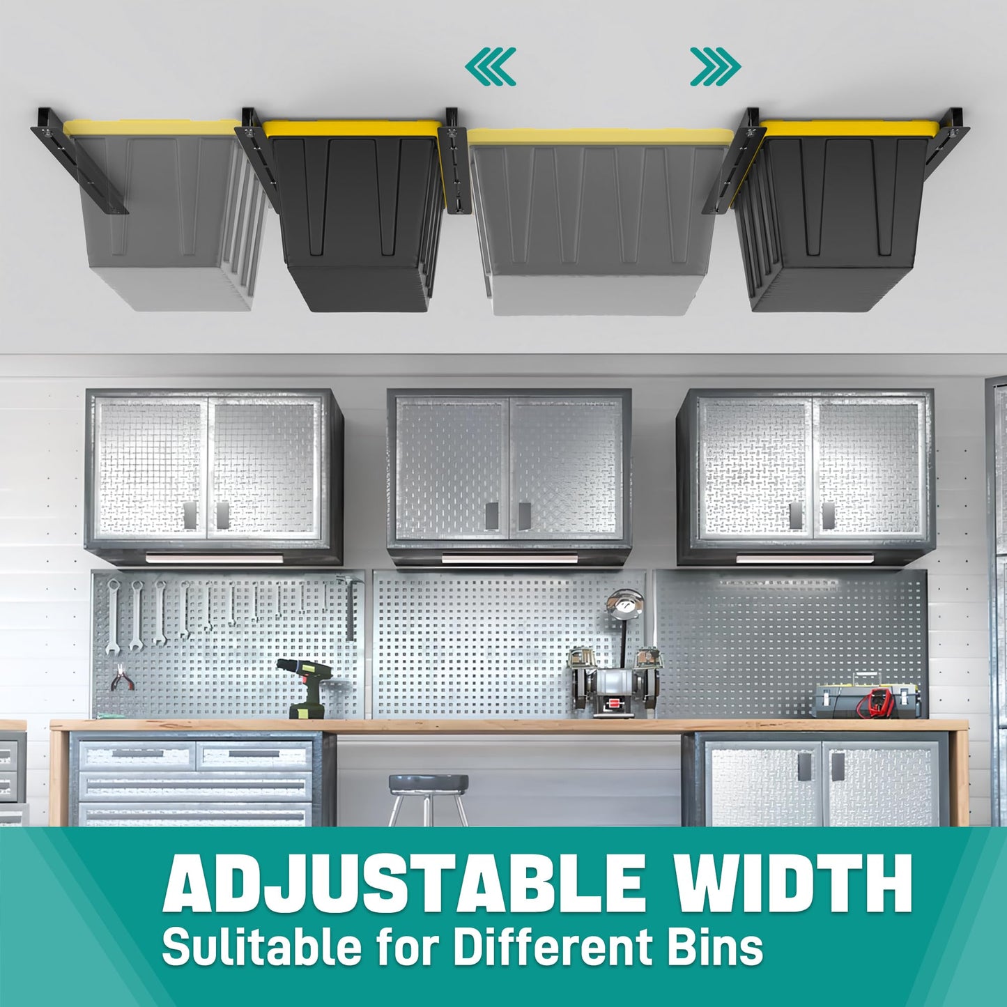 EVERHANGER Ceiling Storage Rack, Heavy Duty Overhead Garage Storage Rack, Adjustable Ceiling Bin Storage System, 4 Sets for 3 Bins, 26 Inch