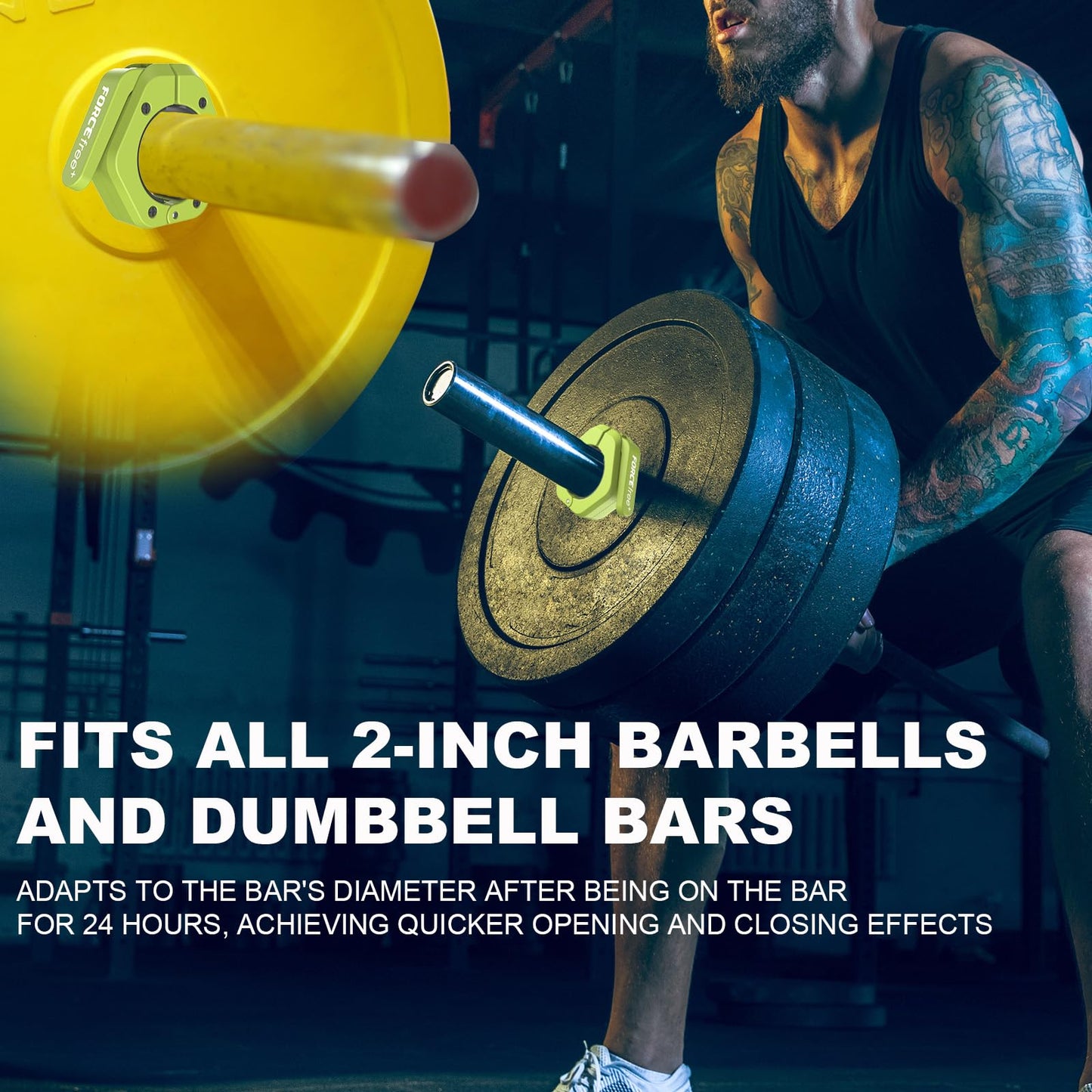 Forcefree+ Barbell Clips (Pair), Barbell Clamps, Quick Release Olympic Barbell Clamps with Anti Slip TPR Grip, Barbell Collars for Secure Weightlifting & Powerlifting (Magnetic, Green)