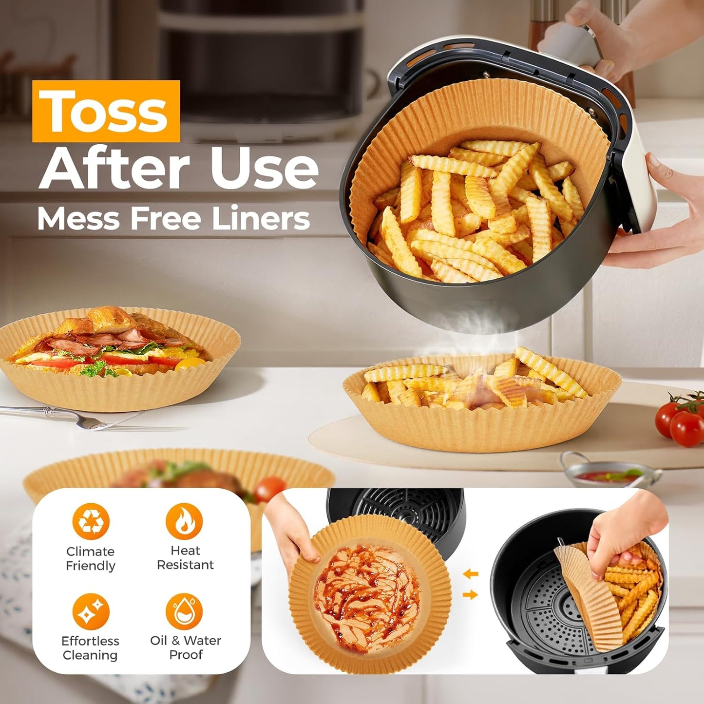 Vailnd Air Fryer Liners - 200 Pcs Non-Stick 8" Round Parchment Paper for 5-8 Qt Air Fryers & Baking