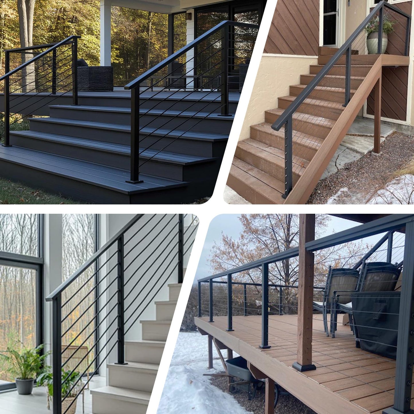 Patavin Complete Set 36" Cable Railing Post Kit, Black 25-35° Angle Drilled Stair Railing Post, Invisible Cable Railing System Kit, 1/8" Stainless Steel Cable, 3Pack with Cable Grommets (No Handrail)