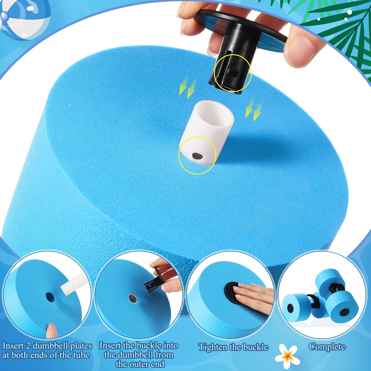 Soulchen Pool Exercise Equipment Water Dumbbells Pool Resistance Aerobic Weights EVA Foam Dumbbell with Handle Strip Assorted Size for Aqua Therapy Water Aerobics Weight Loss Fitness(Azure Glow)