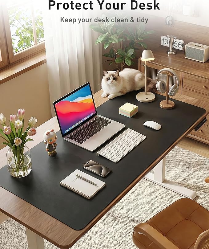 Aothia Faux Leather Desk Mat - Large Mouse Pad, Non-Slip PU Leather Blotter, Waterproof Writing Surface for Office and Home (Black, 40" x 24")
