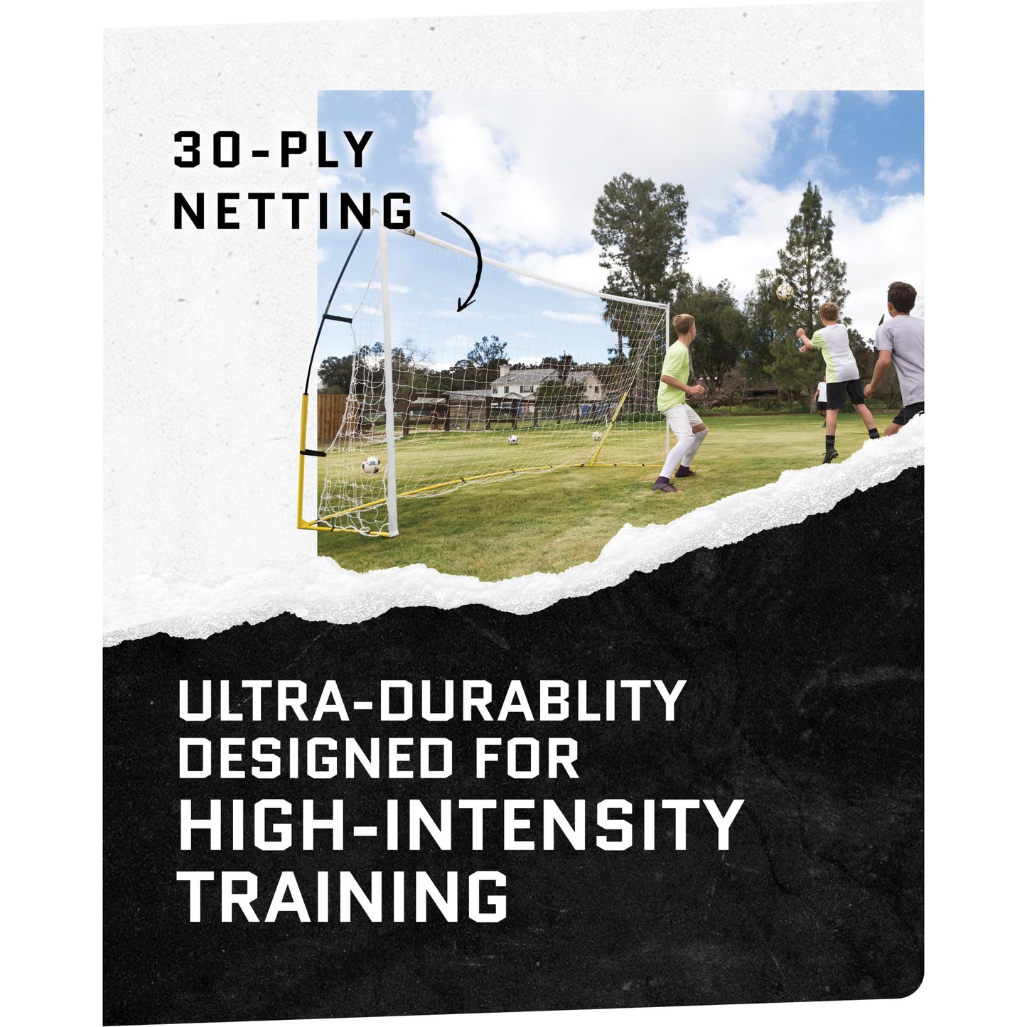 SKLZ Quickster Soccer Goal 12' x 6' - Portable Goal for Backyard & Field - Durable Tension-Tite Frame & Heavy Gauge 2-Ply Net - Adjustable Click-Lock Poles, Metal Stakes - Carrying Case with Handle