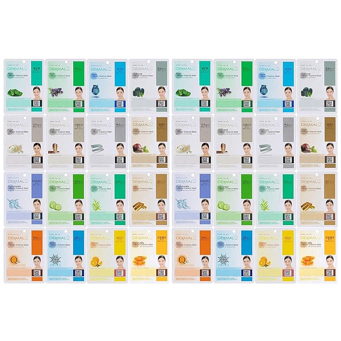 DERMAL Korean Collagen Face Mask ??Hydrating & Soothing Sheet Mask with Panthenol ??Hypoallergenic Calming Moisture Care for All Skin Types ??32 Combo Pack