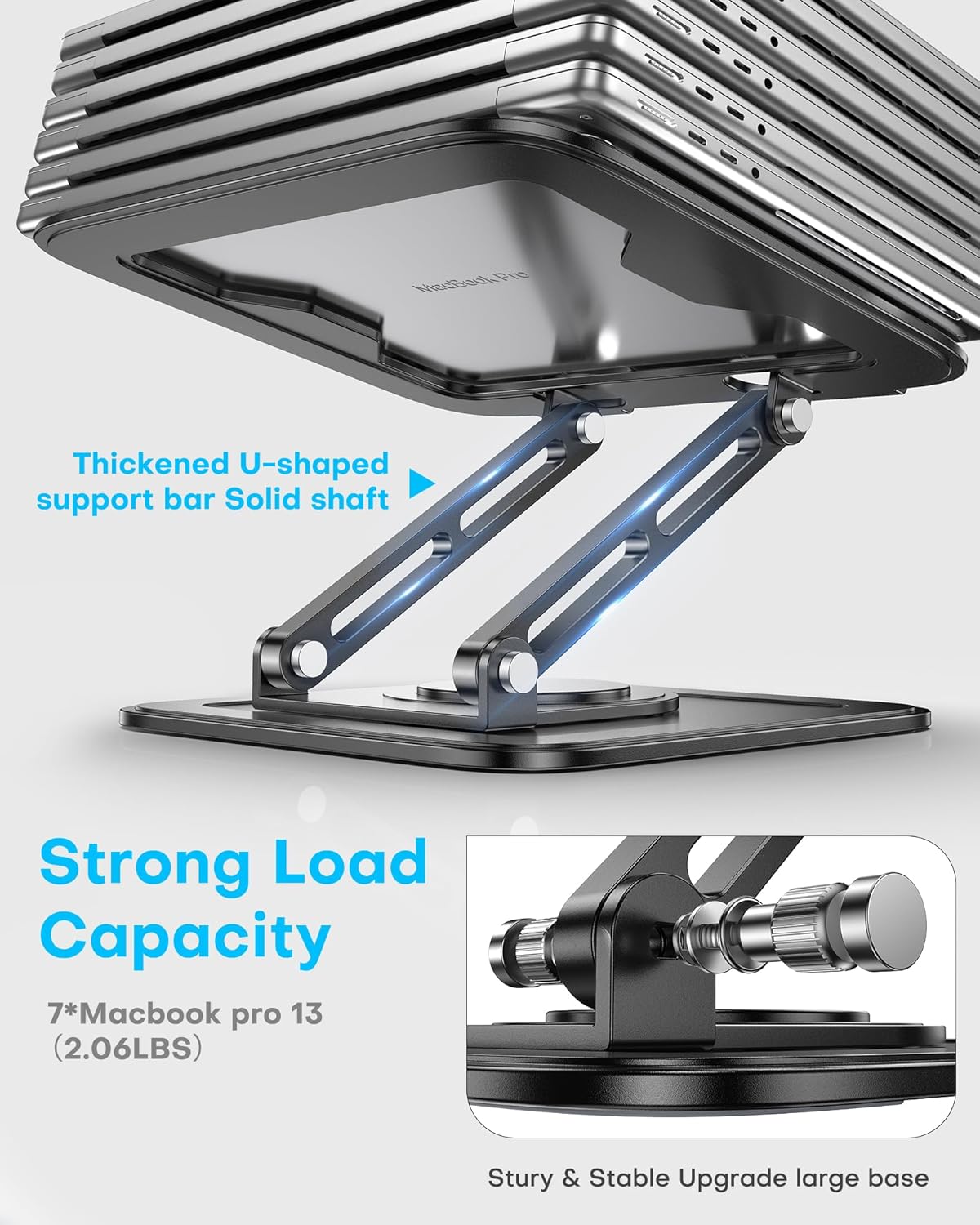 LOXP 360 (10-16") Adjustable Laptop Stand, Computer Stand with Rotating Base, Ergonomic Laptop Riser Mount for Desk