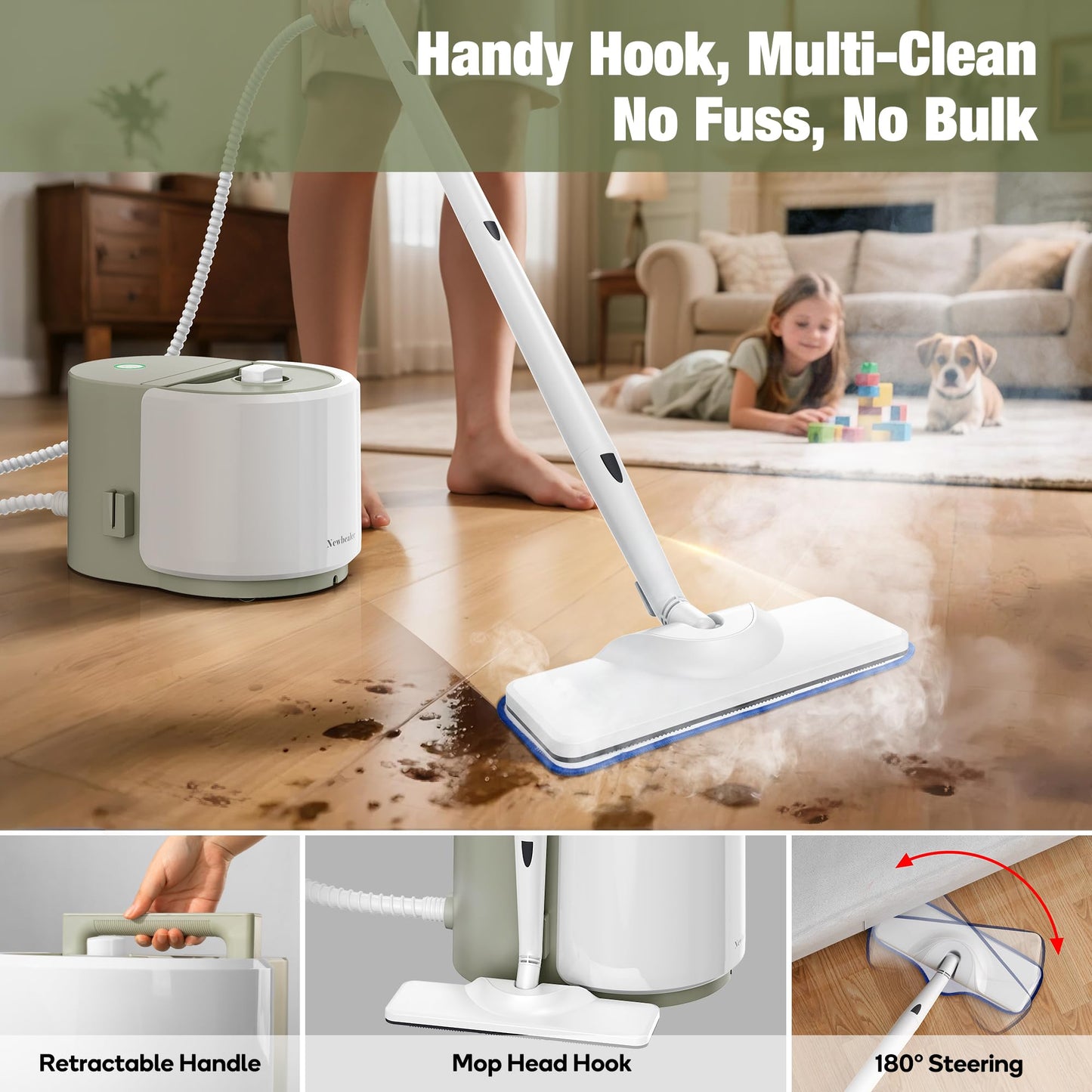 Newbealer Heavy-Duty Steam Cleaner for Home, Stainless Steel Boiler, Steam Mop with 20-Piece Accessories, Max 5 Bar, Multi-Purpose Steamer for Floors, Cars, Furniture, Tiles, and More