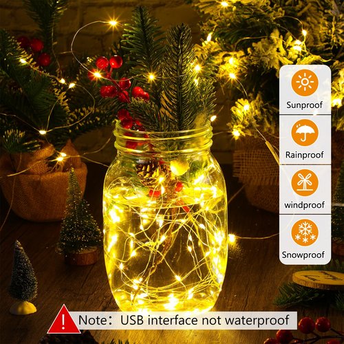 Macarrie 3 Pcs Warm White Fairy Lights USB Powered 16 ft 50 LED String Lights Plug in for Indoor Outdoor Bedroom DIY Party Wedding Home Festival Tree Garden Xmas Decoration