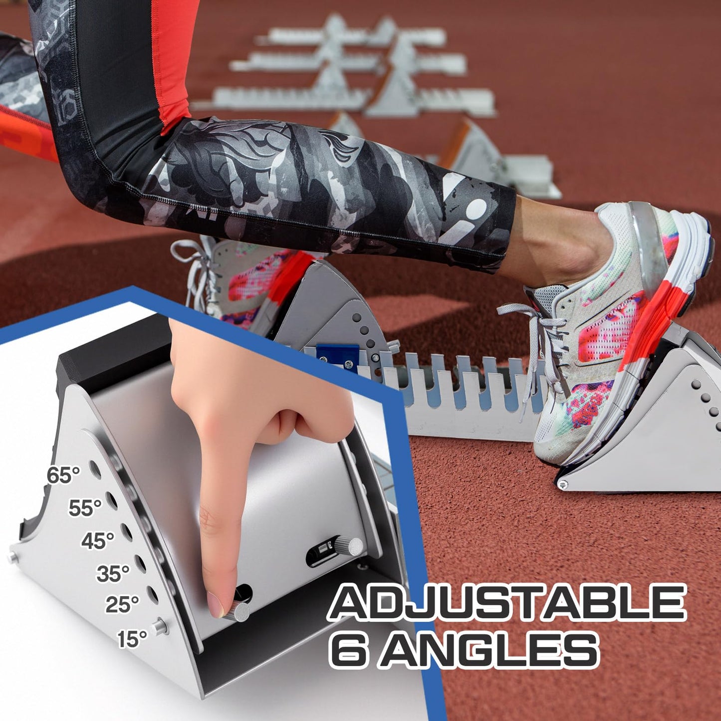 VioraWhite 25.2 Inch Starting Block 6 Angle Adjustable Track and Field Starter Sprinter Pedals Aluminum Alloy Track Blocks for Cinder Plastic Runway Athletes Runners, Blue