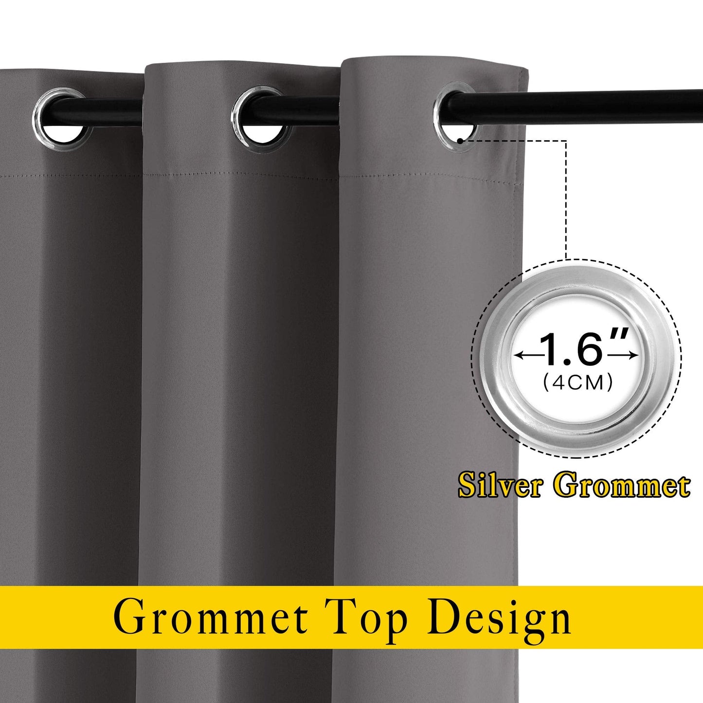 NICETOWN Bedroom Blackout Curtains Panels - Triple Weave Energy Saving Thermal Insulated Solid Grommet Blackout Draperies for Patio (80 inches by 108 Inch, Grey, Set of 2)