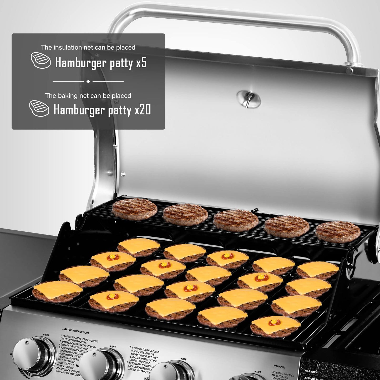 MASTER COOK 4+1 Burners Gas Grill, 518 Sqin Cooking Area, 52,000 BTU Propane Grill with Side Burner, Stainless Steel Cabinet Grill, Silver & Black