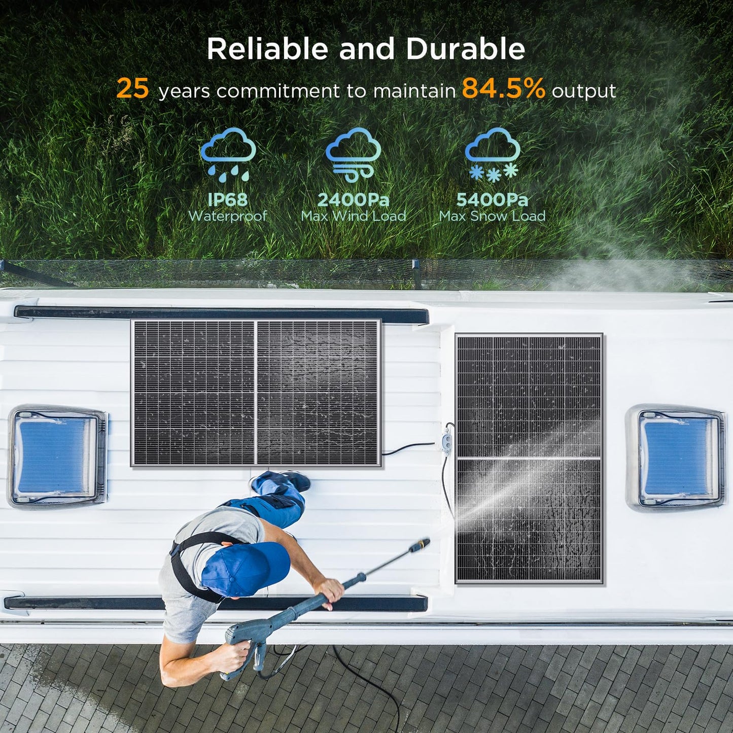 Callsun N-Type 16BB 200W Bifacial Solar Panel, 200 Watt Solar Panel for 12V Battery Systems, 25% High Efficiency, Dual-Module Parallel Anti-Shade Design, for RV Van Marine Home Rooftop Off-Grid