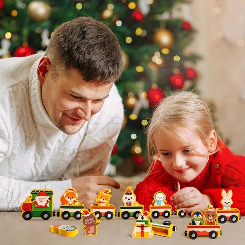Commodum Christmas Advent Calendar - Magnetic Wooden Animals Train Set for Kids | 24 Days of Fun