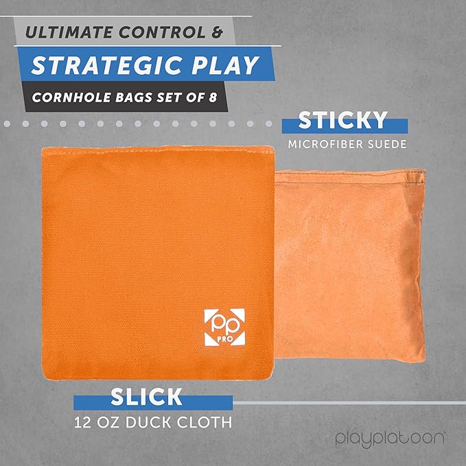 Professional Cornhole Bags - Set of 8 Regulation All Weather Double Sided - Sticky Side/Slick Side Bean Bags for Pro Corn Hole Game