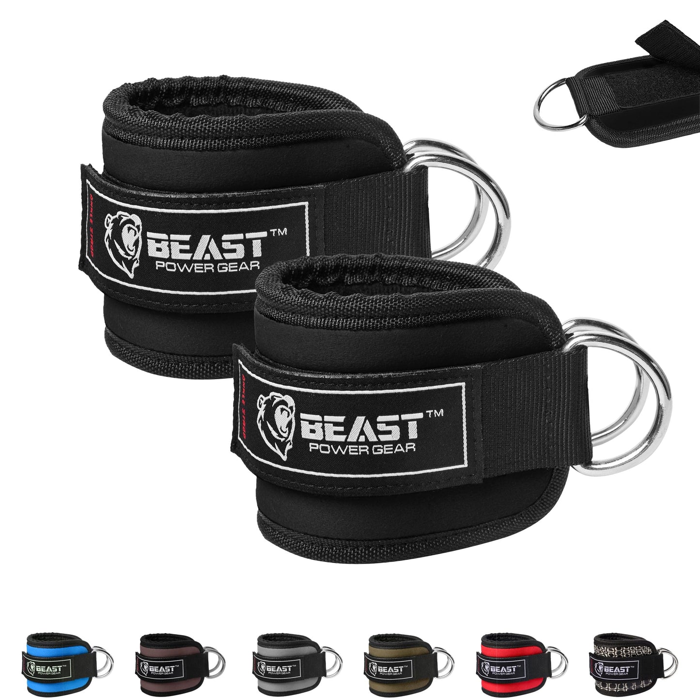 Beastpowergear Padded Ankle Strap for Cable Machine, Kickbacks, Glutes, Abs and Hip Workouts, Leg Extensions Adjustable Ankle Strap for Men Women (Black Pair)