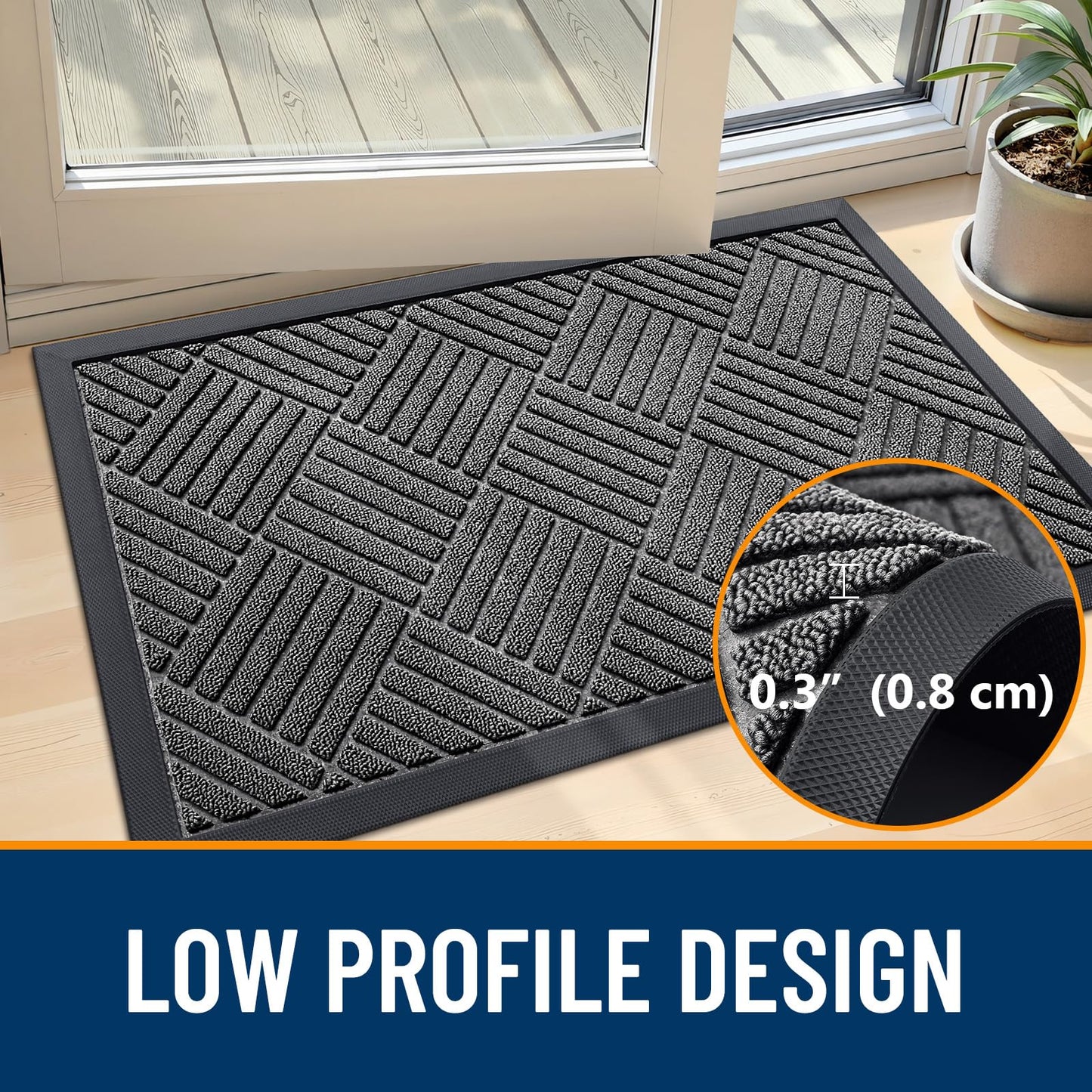 OLANLY Front Door Mat Outside Entrance 71x47, Absorbent, Heavy Duty Sturdy Natural Rubber Doormat Indoor Outdoor, Stain and Fade Resistant, Non-Slip Low Profile Floor Mat for Entryway, Grey Diamond