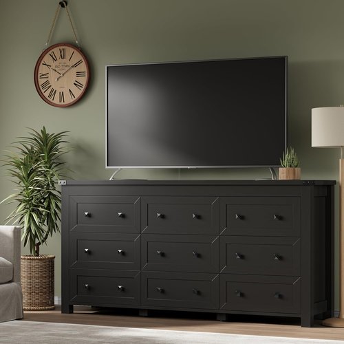 BORNOON 9-Drawer Dresser - Modern Wooden Storage Chest with Metal Handles for Bedroom & Living Room