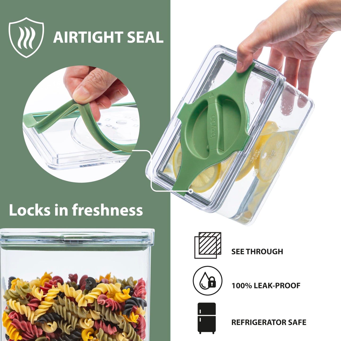 Prestoor Leakproof Food Storage Container Set with Twist-Lock Lids, 3-Pack BPA-Free Stackable Pantry Canisters for Sugar, Flour, Pasta, Snacks(0.8qt (3.2 Cup), 1.9qt (7.6 Cup), 3qt (12 Cup)- Green
