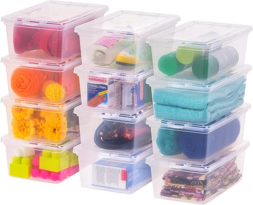 IRIS USA 7 Qt. Storage Bins - Durable, Stackable Organizers | 12 Pack for Home & Office