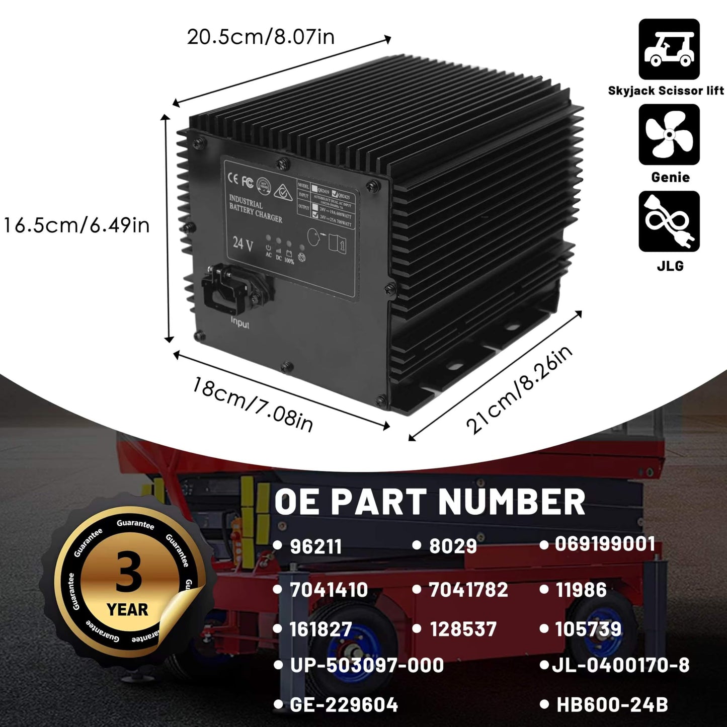 24V 25A Battery Charger Compatible with Genie/Skyjack/JLG Scissor Lift Battery Charger HB600-24B(161827, 105739, 96211, 128537), GS 1930 JLG 2030ES