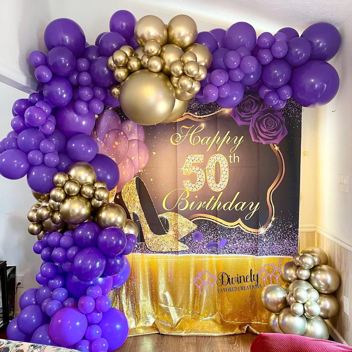 RUBFAC 129pcs White & Purple Balloons - Various Sizes for Garland & Arch | Perfect for Parties & Celebrations