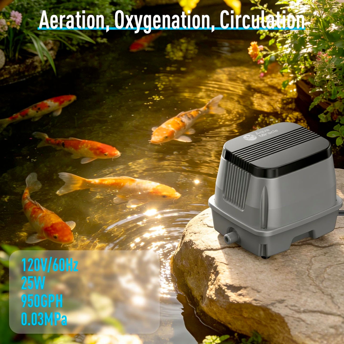 AquaMiracle Linear Air Pump ZP-60 for Pond Aeration, 950GPH Septic Air Pump Pond Aerators for Outdoor Ponds, Waste Treatment, Aquarium, Fish Farm, Seafood Restaurant