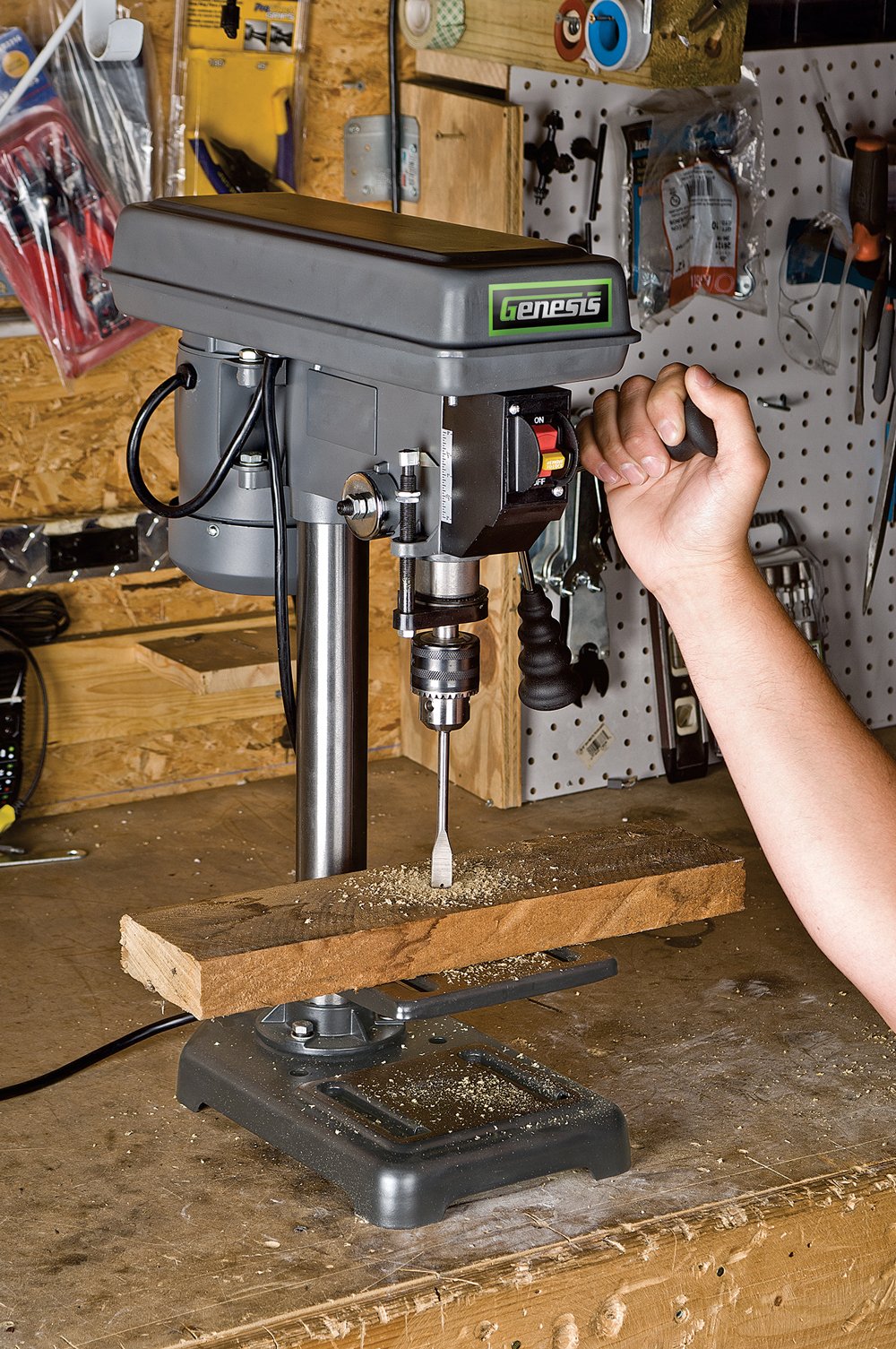 Genesis GDP805P 5-Speed 2.6 Amp 8" Drill Press with 1/2" Chuck, Adjustable Depth Stop, Tilt Table, and Chuck Key