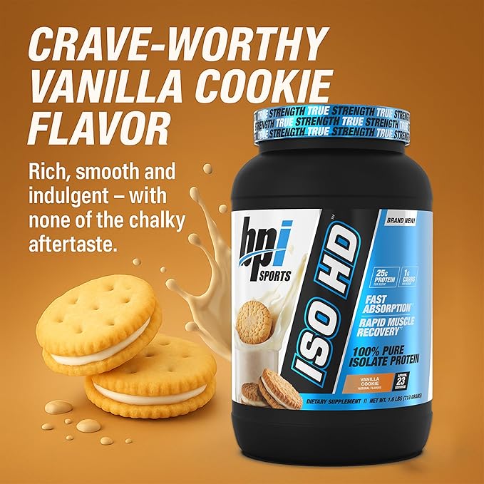 BPI Sports ISO HD Isolate Protein Powder ??100% Whey Isolate, Protein Powder for Muscle Gain - Vanilla Cookie - 1.6 Lb - 23 Servings