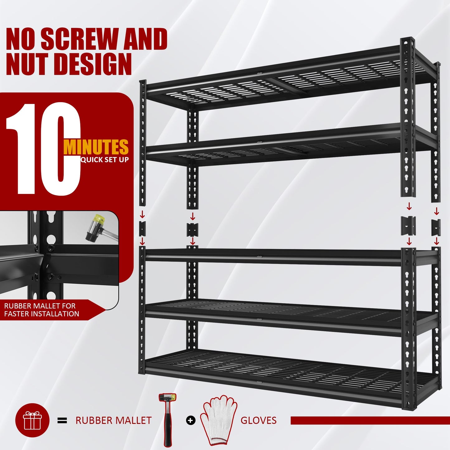VDEVY 48" W Garage Shelving Heavy Duty,5-Tier Storage Shelves,3030LBS Adjustable Metal Shelving Units for Basement, Kitchen,Commercial,Warehouse,Pantry, 48" W x 72" H x 24" D