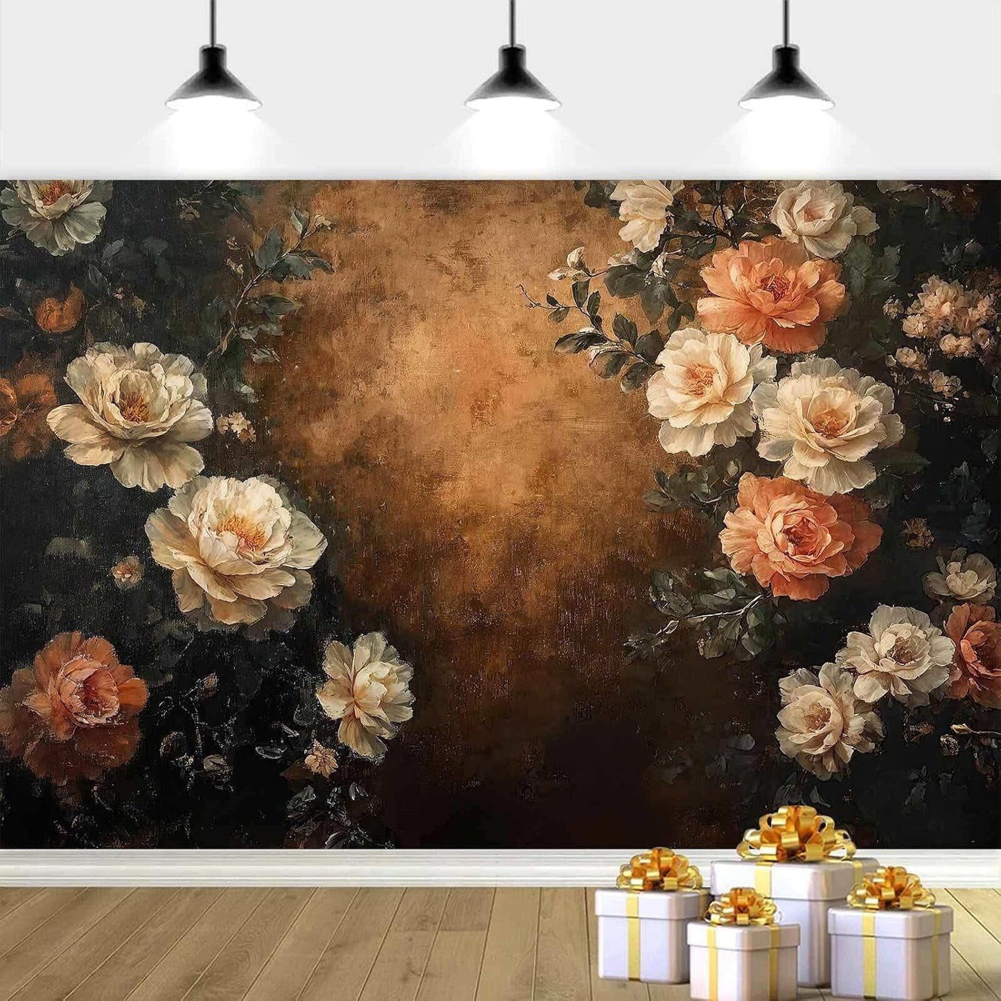 Drgilau 7X5ft Brown-2 Vintage Floral Photography Backdrop, Retro Oil Painting Flowers Photography Backdrop Abstract