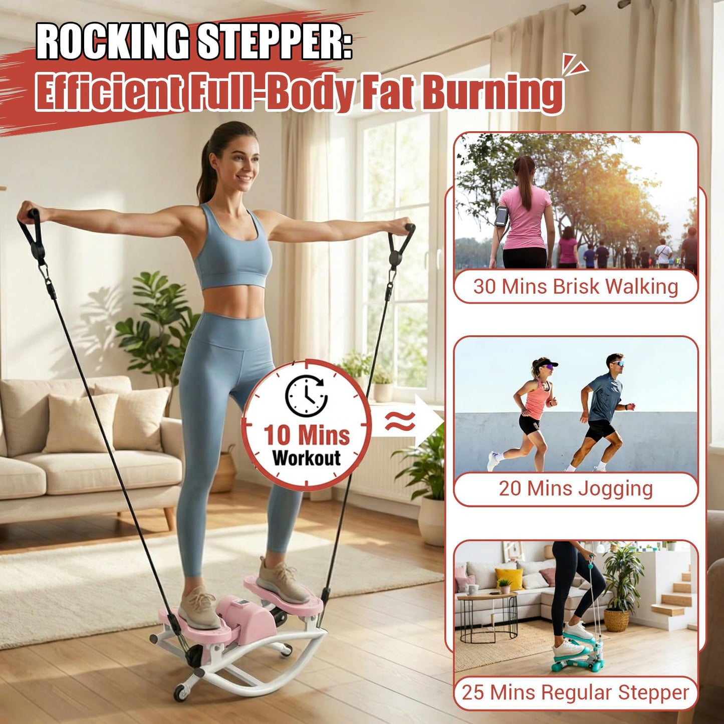 Rock Stepper for Exercise at Home, Rocking Stepper Side to Side with Resistance Bands & Digital Display, 300 LBS Capacity Full Body Workout Low-Impact Knee-Friendly Anti-Slip Side Stepper