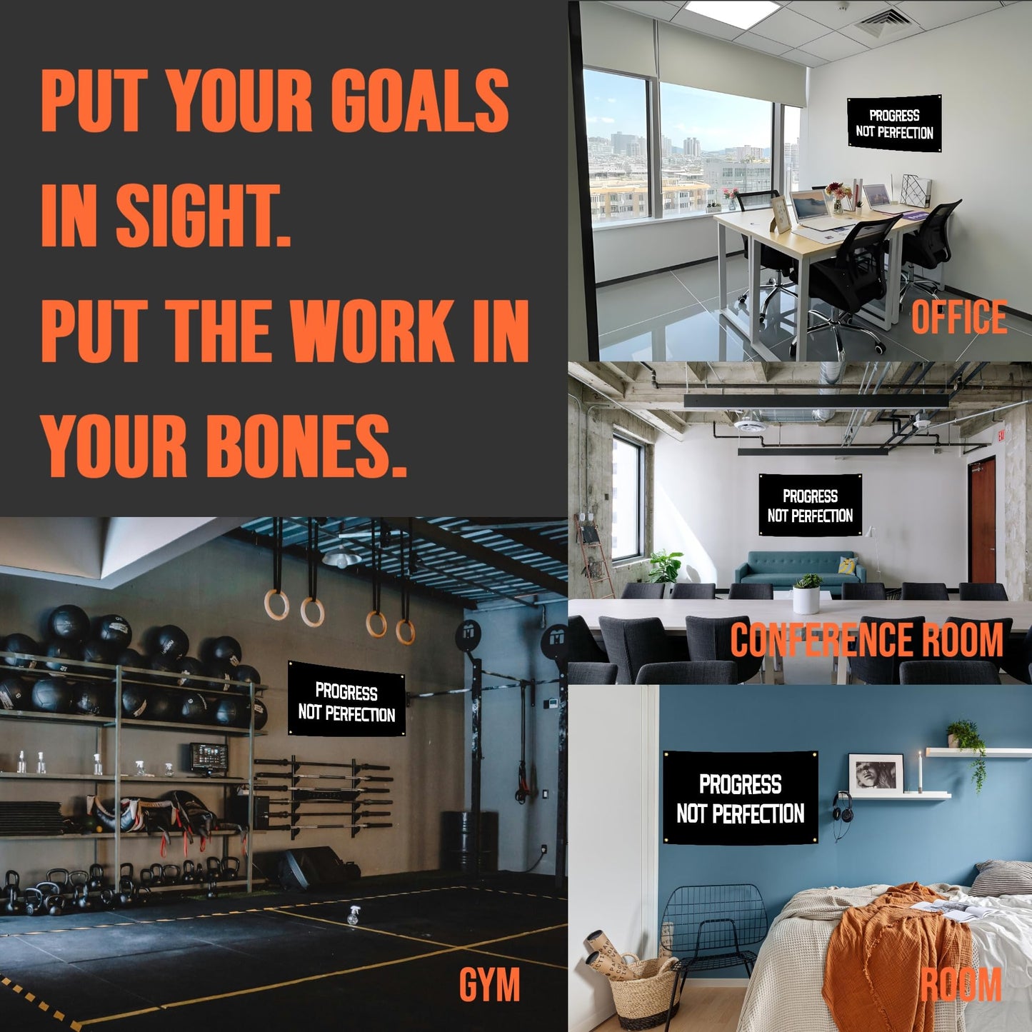 Eudaedom 5x3 FT Gym Banner for Wall Decor - Easy to Hang Inspirational Tapestry, Motivational Workout Flag for Home Garage Office Dorm, Stay Focused, Durable & Fade-Resistant