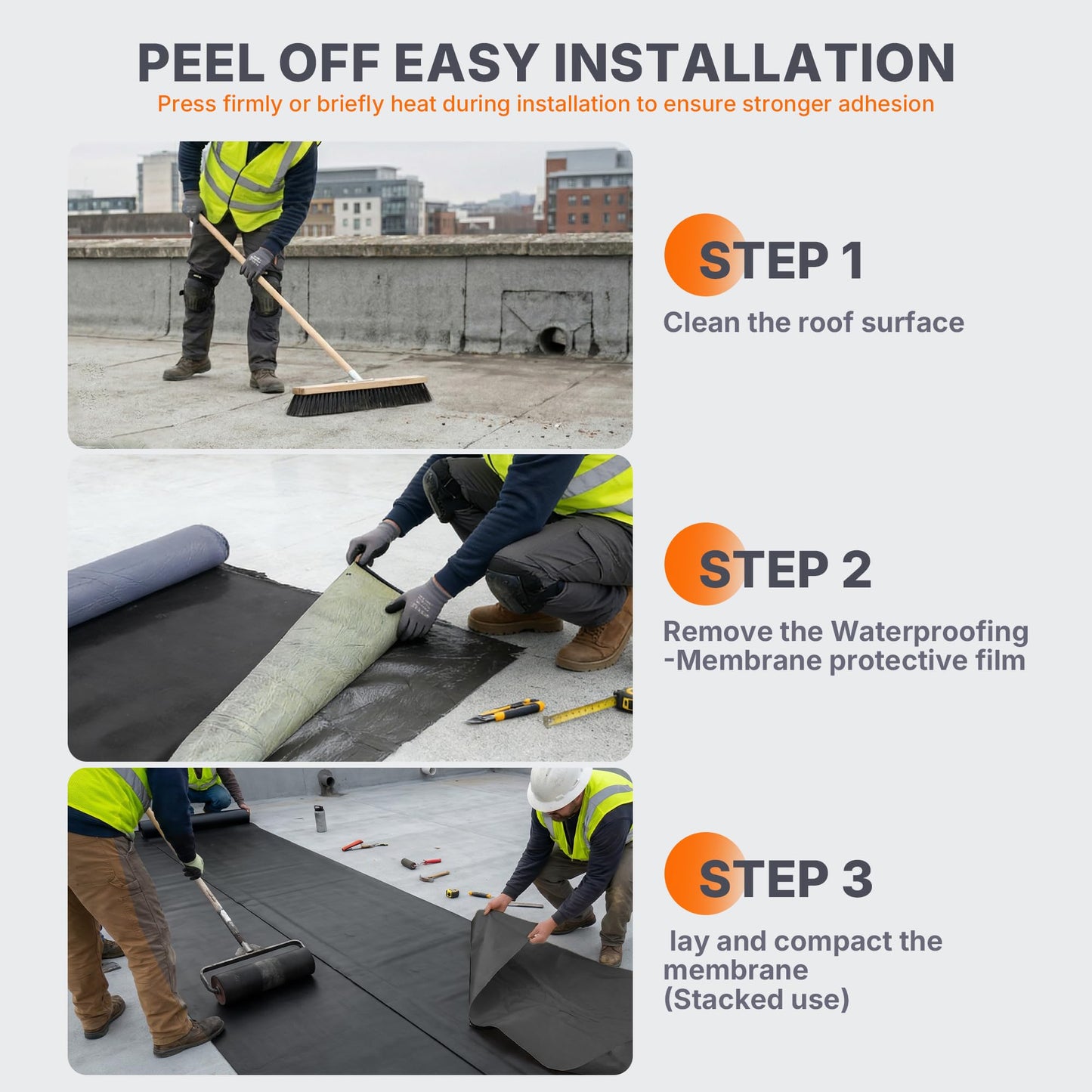 SFNSM 50 Mil EPDM Rubber Roofing Materials, Self-Adhesive Waterproofing Membrane for Roof 39 in x 16 ft, Underlayment Waterproof Membrane Foundation for Flat/Metal Roof, RV, Terrace Building Materials