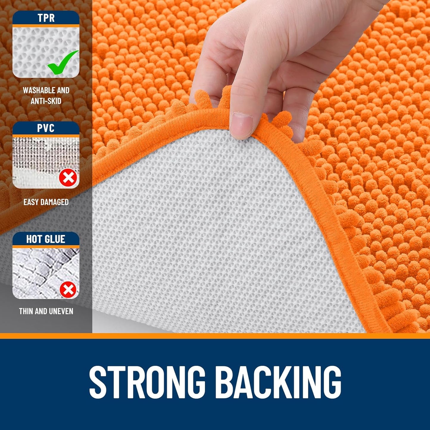 OLANLY Bathroom Runner Rugs - Extra Soft Chenille Bath Mats | Quick-Dry, Machine Washable, 44x24, Orange