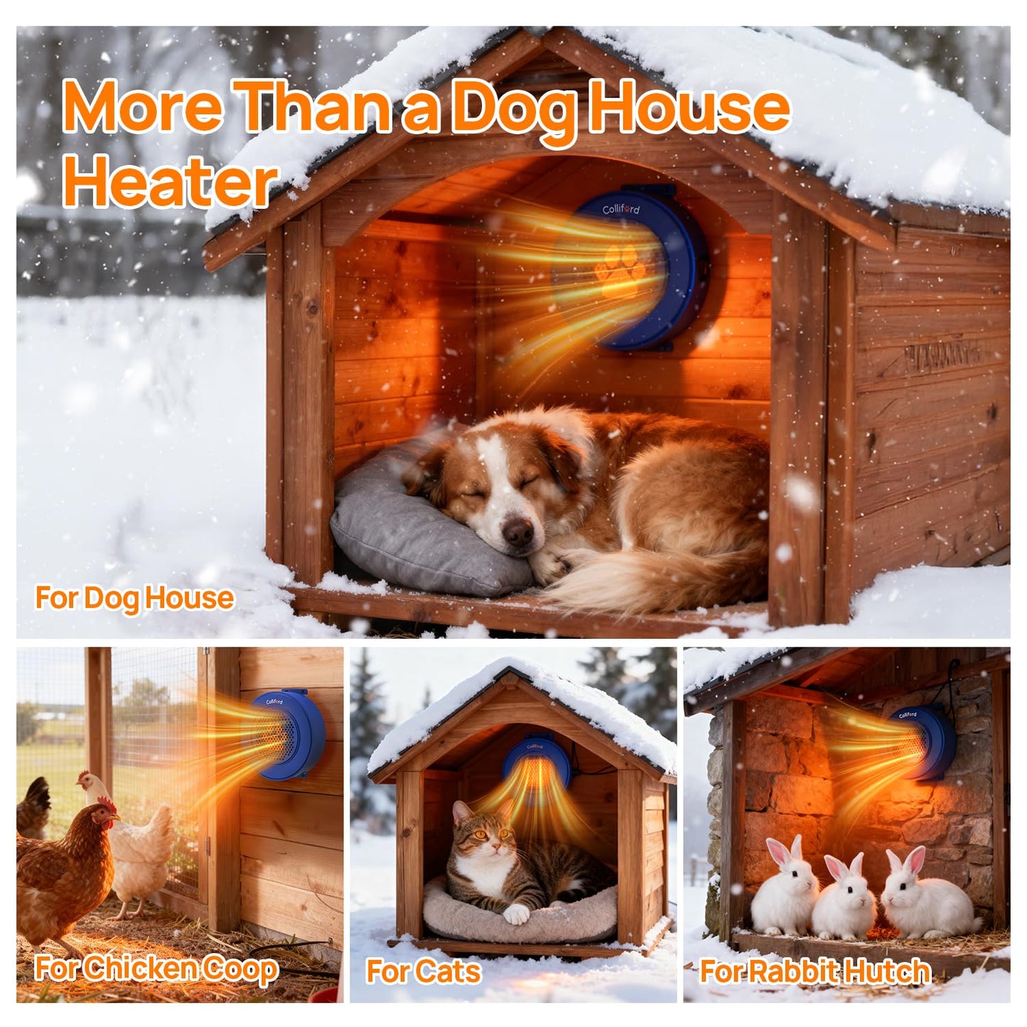 500W Dog House Heater with Thermostat, 24H Timer & Smart 40-115°F Adjustable Pet House Heater, 9.8FT Chew-Proof Cord, Kennel Heaters, Chicken Coop Heaters, Cat & Outdoor Animals