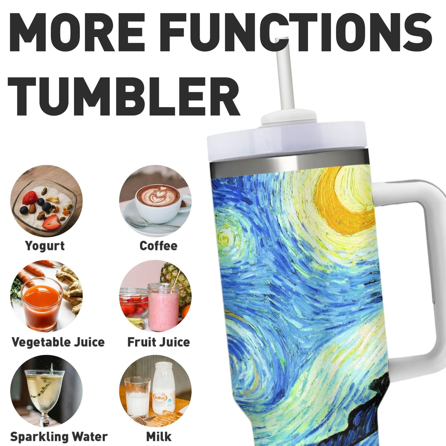 Mount Hour Starry 40 OZ Stainless Steel Tumbler with Handle Lid Straw, Ice Bully Hot/Cold Coffee Cup for Women Men Birthday Presents