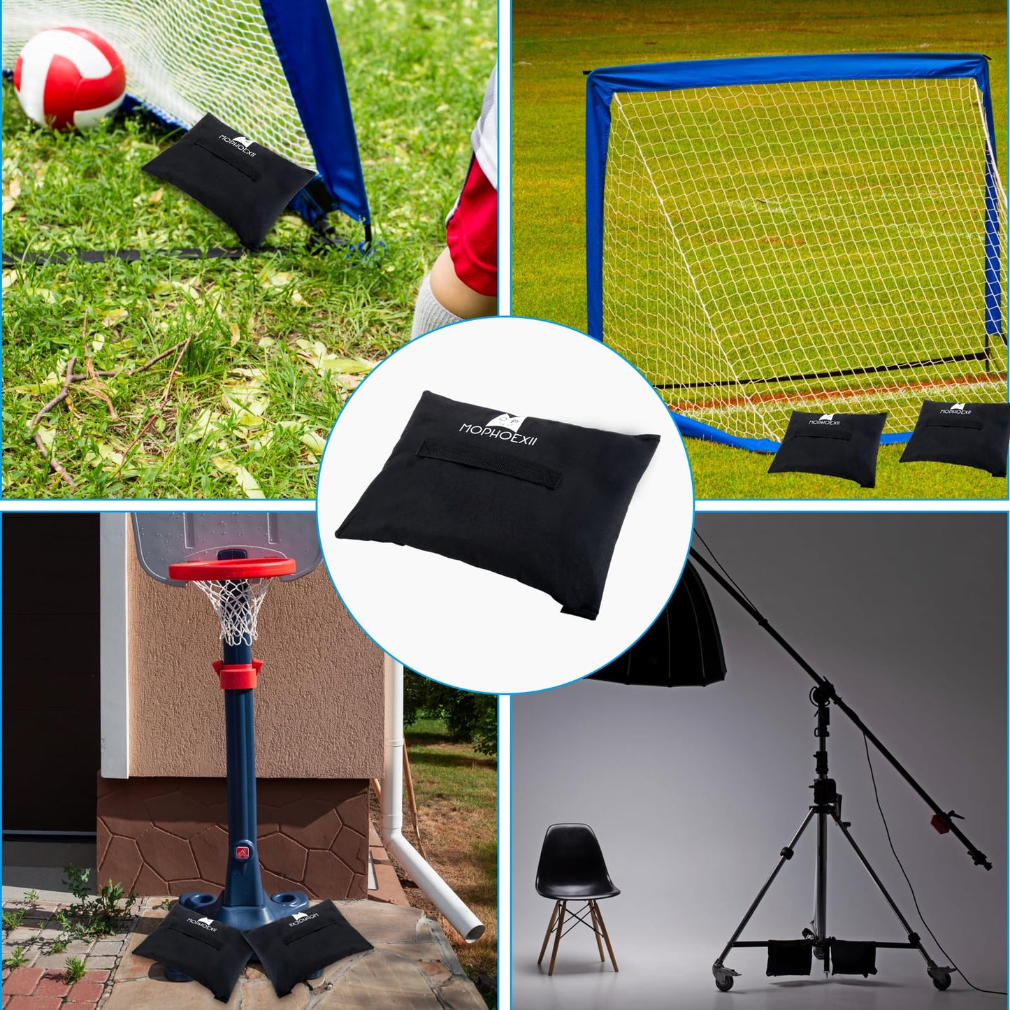 MOPHOEXII Sports Net Sandbags,All Sport Sandbags for Baseball Nets, Soccer Goals, Golf Nets, Football Nets, Hockey Nets,Weighted Anchor Bags-Black 4 Pack